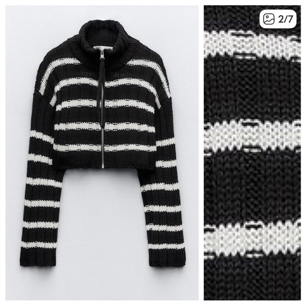 Zara Striped Navy and White Women's Sweater